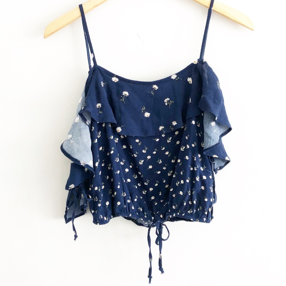 American Eagle Navy Daisy Off Shoulder Crop Top